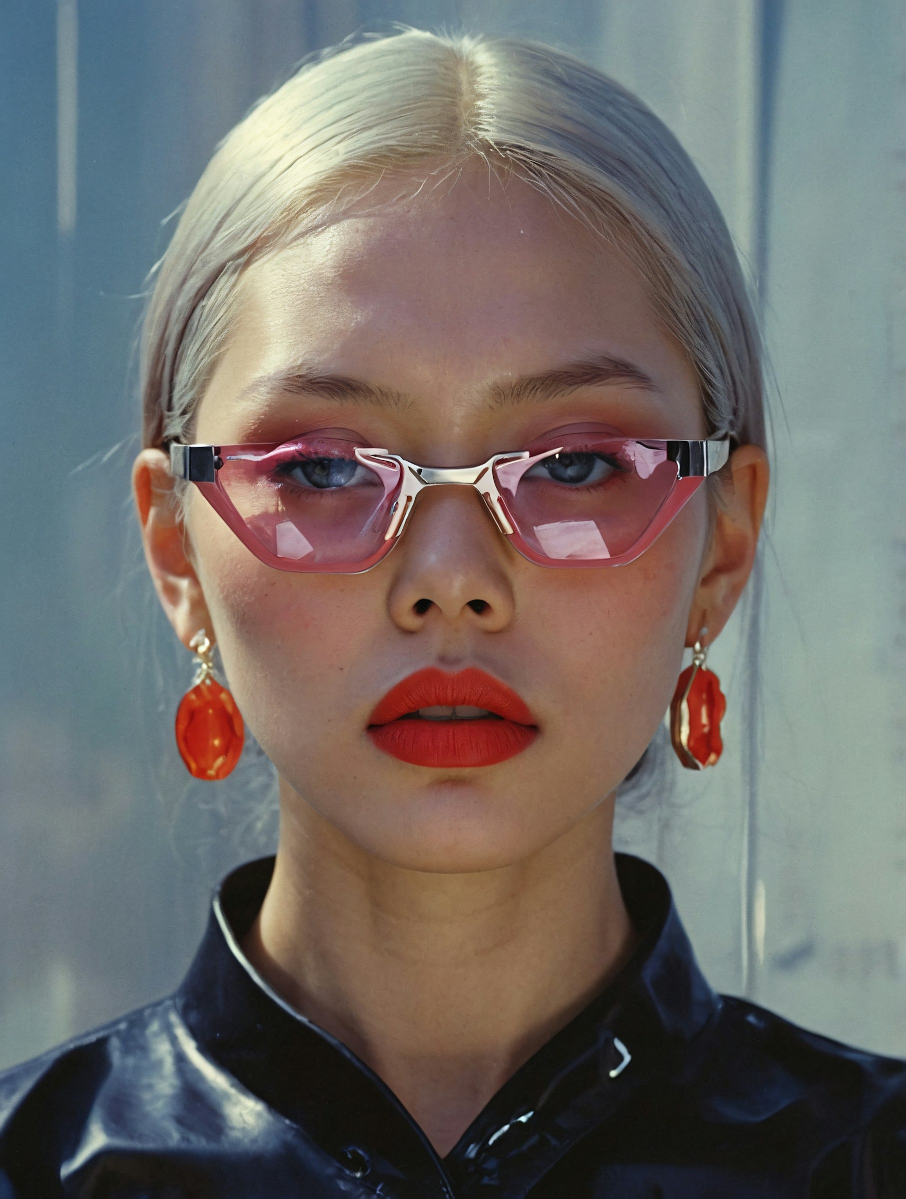 Model wearing pink cat-eye sunglasses
