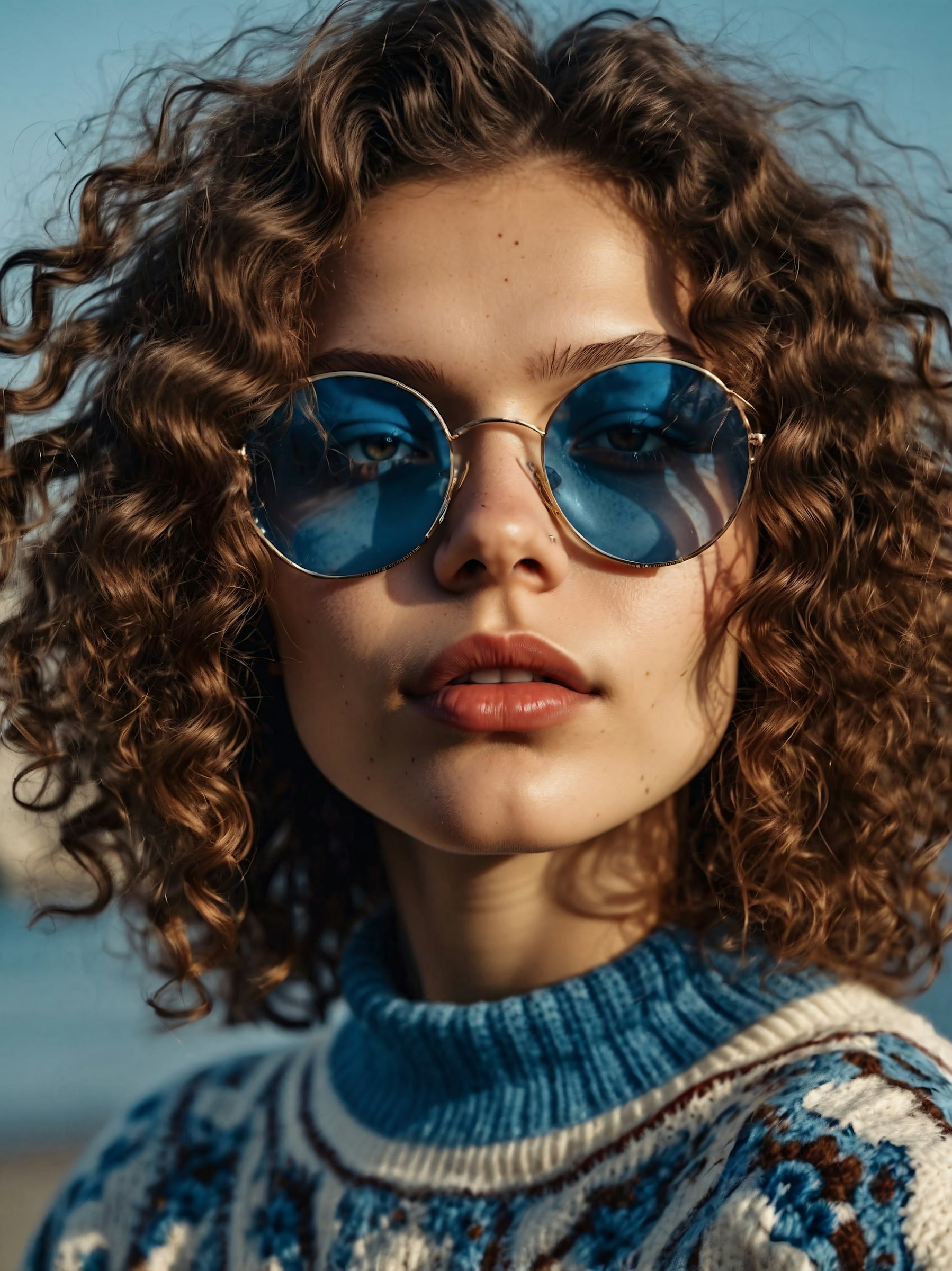 Portrait wearing blue sunglasses